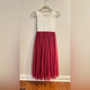 Big Girl Peony Lace Back A-Line Straight Tutu Tulle Dress size 10/12 LIKE NEW